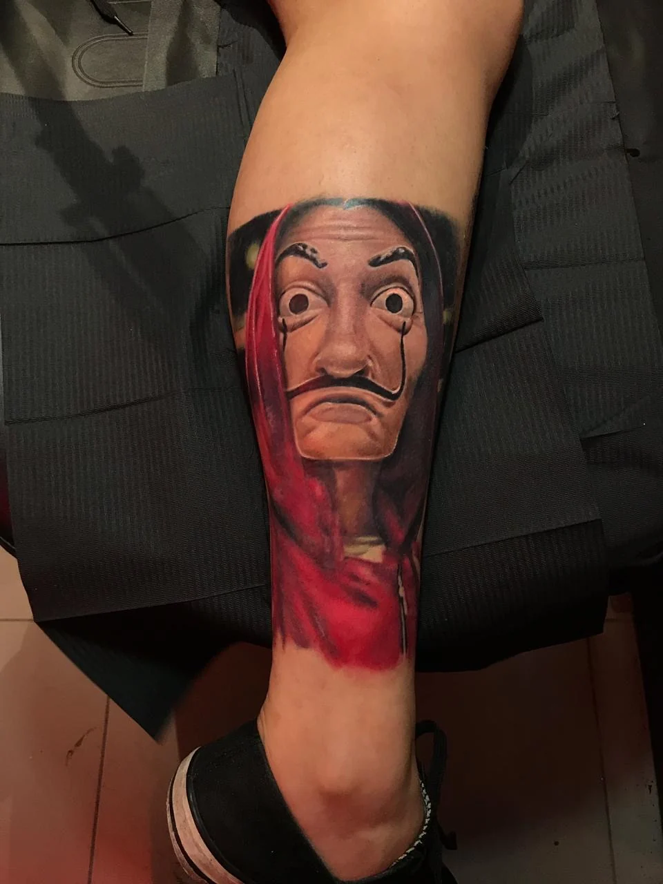 Dalí mask from Money Heist in colour realism on the calf, by H